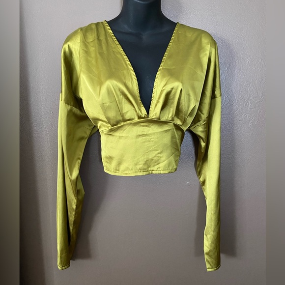 PrettyLittleThing Tops - Pretty Little Thing Green Satin Top NWT